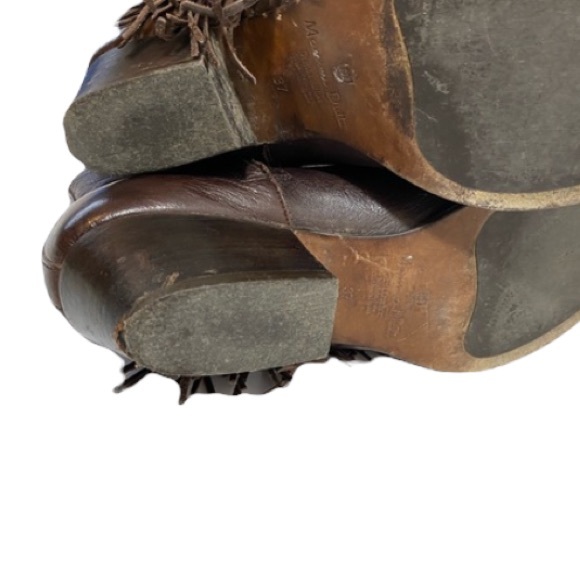 Brown Leather Ankle Bootie Fringe Boho boot 7 - Picture 5 of 7